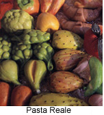 Martorana fruit (pasta reale), almond marzipan.